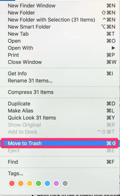 click "Move to trash" from the pop-up menu.